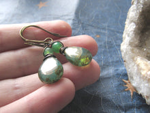 Load image into Gallery viewer, Ocean pear Czech glass &amp; chrysoprase earrings
