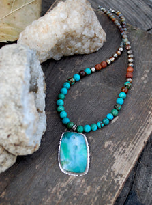 Clarity - Gem silica chrysacolla & genuine turquoise beaded choker necklace
