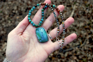 Clarity - Gem silica chrysacolla & genuine turquoise beaded choker necklace
