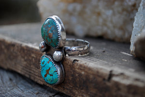 Genuine turquoise twin stone ring in sterling silver