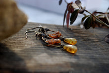 Load image into Gallery viewer, Woven dangle earrings, peach honey &amp; mottled caramel czech glass
