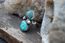 Load image into Gallery viewer, Genuine turquoise twin stone ring in sterling silver
