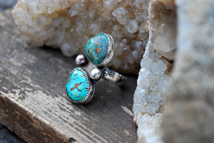 Genuine turquoise twin stone ring in sterling silver