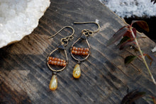 Load image into Gallery viewer, Woven dangle earrings, peach honey &amp; mottled caramel czech glass
