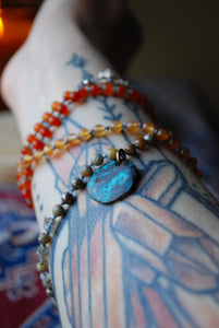 Ebb & Flow - Carnelian knotted silk beaded necklace