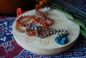 Ebb & Flow - Carnelian knotted silk beaded necklace