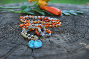 Ebb & Flow - Carnelian knotted silk beaded necklace