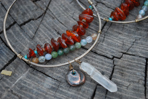 Baltic Amber & Moss Agate large hoop earrings