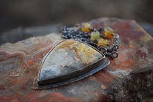 Load image into Gallery viewer, Crazy lace agate &amp; Ethiopian opal sterling silver pendant necklace
