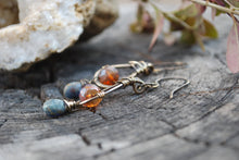 Load image into Gallery viewer, Oxidized brass mauve tear drop earrings
