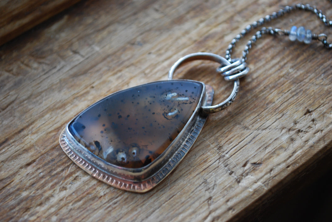 Montana moss agate pendant necklace with labradorite