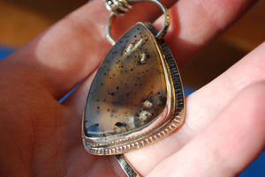 Montana moss agate pendant necklace with labradorite