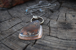 Montana moss agate pendant necklace with labradorite