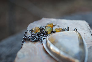 Crazy lace agate & Ethiopian opal sterling silver pendant necklace