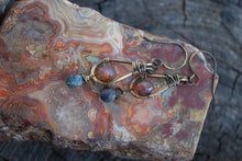 Load image into Gallery viewer, Oxidized brass mauve tear drop earrings
