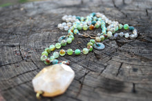 Load image into Gallery viewer, Dendrite quartz &amp; chrysoprase knotted silk necklace

