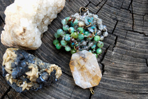 Dendrite quartz & chrysoprase knotted silk necklace