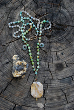 Load image into Gallery viewer, Dendrite quartz &amp; chrysoprase knotted silk necklace
