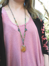 Load image into Gallery viewer, Dendrite quartz &amp; chrysoprase knotted silk necklace

