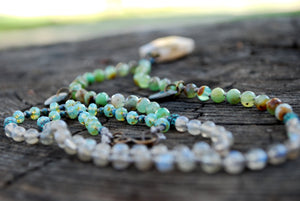 Dendrite quartz & chrysoprase knotted silk necklace