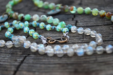 Load image into Gallery viewer, Dendrite quartz &amp; chrysoprase knotted silk necklace
