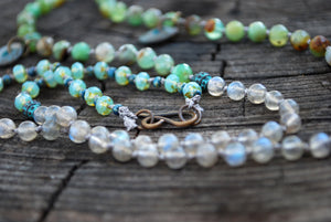 Dendrite quartz & chrysoprase knotted silk necklace