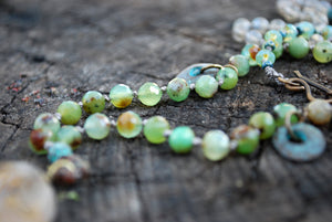 Dendrite quartz & chrysoprase knotted silk necklace